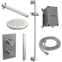 Brauer Inbouw regendouche set brushed edition plafond uitloop ronde hoofddouche 20 cm met glijstang rvs look