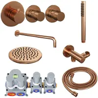 Brauer Inbouw Regendouche Set Copper Edition Gebogen Wanduitloop Ronde Hoofddouche 20 cm Met Twee Stopkranen Koper