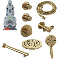 Brauer Regendoucheset inbouw gold edition thermostatisch 20 cm met wandarm en handdouche 3-standen losse stopkranen geborsteld goud