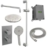Brauer Brushed Edition complete inbouw regendouche met 3 standen handdouche, gebogen wandarm, glijstang en hoofddouche 20cm set 45 RVS geborsteld PVD