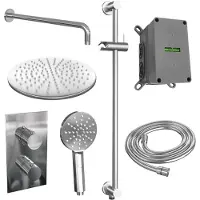 Brauer Edition Inbouwset Met 3-weg Thermostaat - Hoofddouche 30cm - Gebogen Wandarm 40cm - Ronde 3-standen Handdouche - Glijstang Met Aansluitbocht - Kranen, Douchekranen, Douchesets, Inbouw
