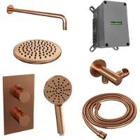 Brauer Edition Inbouwset Met 3-weg Thermostaat - Hoofddouche 20cm - Gebogen Wandarm 40cm - Ronde 3-standen Handdouche - Wandaansluiting - Geborsteld - Kranen, Douchekranen, Douchesets, Inbouw