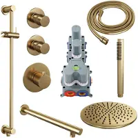 Brauer Gold Edition complete inbouw regendouche met staafhanddouche, rechte wandarm, glijstang en hoofddouche 30cm set 14 messing geborsteld PVD