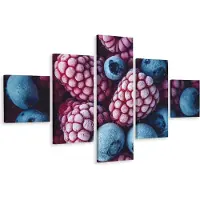 Karo-art Schilderij - Bevroren bosbessen, 5luik, premium print