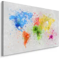 Karo-art Schilderij - De wereld in Waterverf, Wereldkaart, premium Print