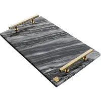 Hilke Collection Marmeren Dienblad Met Handvatten 40,5x25,5 Cm Grijs / - Dienbladen Messing Grey - 1993-00028