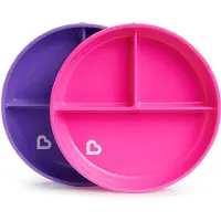 Munchkin Bordjes met Zuignap - Anti-Slip - Vaatwasser- en Magnetronbestendig - Per 2 Stuks - Vanaf 6 Maanden - Paars/Roze