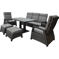AVH-Collectie Dallas stoel bank dining loungeset 6 delig verstelbare tafel antraciet