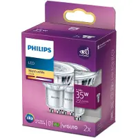 Philips Spotlamp 35W PAR16 GU10 x2, 3,5W, 35W, GU10, 255 lm, 15000 uur, Warm wit