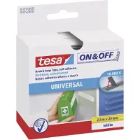 TESA On & Off klittenband On & Off zelfklevend voor lichte voorwerpen bevestigen – wit 2cm x 250cm
