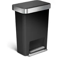 Simplehuman CW1385CB 45L rechthoekige keuken pedaalemmer met afvalzak, geruisloos zacht sluitend deksel, sterke brede stalen pedaal,