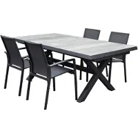 AVH-Collectie Malaga New Delhi dining tuinset uitschuifbaar 204-264x103xH74,5 cm 5 delig aluminium