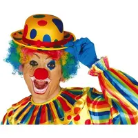 Smiffys Clown verkleed set - gekleurde pruik - met bolhoedje geel stippen - Carnaval clowns verkleedkleding en accessoires - volwassenen