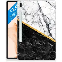 B2Ctelecom Samsung Galaxy Tab S7FE Tablet Back Cover Marmer Wit Zwart - Origineel Cadeau Man