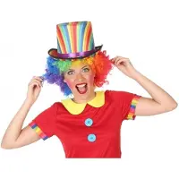 Smiffys Clown verkleed set gekleurde pruik met hoge hoed - Carnaval clowns verkleedkleding en accessoires