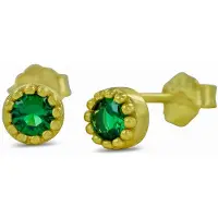 New Bling 9SIL-21966 Zilveren Oorknopjes - Dames - Zirkonia - Rond - Groen - 5 mm - Zilver - Gold Plated (Verguld/Goud op Zilver)