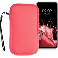 Kwmobile telefoontasje universeel geschikt voor L - 6,5" smartphones - 16,5 x 8,9 cm - Hoesje met rits en polslusje -In neon koraal -