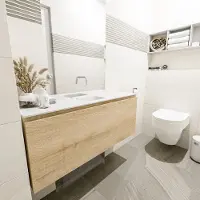 Mondiaz olan 120 cm toiletmeubel washed_oak. Lex wastafel talc midden geen kraangat