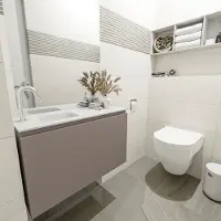 Mondiaz olan 80 cm toiletmeubel smoke. Lex wastafel talc links 1 kraangat