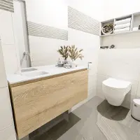 Mondiaz Olan 100cm toiletmeubel washed oak met wastafel talc links geen kraangat