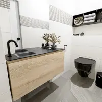 Mondiaz olan 100 cm toiletmeubel washed_oak. Lex wastafel urban links 1 kraangat