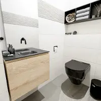 Mondiaz olan 60 cm toiletmeubel washed_oak. Lex wastafel urban midden geen kraangat