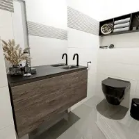 Mondiaz Olan 100cm toiletmeubel dark brown met wastafel urban rechts 1 kraangat