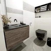 Mondiaz olan 80 cm toiletmeubel dark brown. Lex wastafel urban midden geen kraangat
