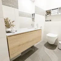 Mondiaz OLAN 120cm toiletmeubel washed_oak. LEX wastafel talc rechts 1 kraangat