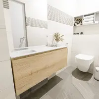 Mondiaz Olan 120cm toiletmeubel washed oak met wastafel talc links geen kraangat