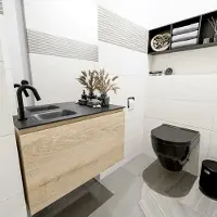 Mondiaz OLAN 80cm toiletmeubel washed_oak. LEX wastafel urban links 1 kraangat