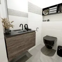 Mondiaz OLAN 80cm toiletmeubel dark brown. LEX wastafel urban midden 1 kraangat