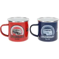 VW Collection - Volkswagen Set van 2 Geëmailleerde Koffie-Thee-Cappuccino-Kop-Mok-Haferl-Mok voor Camping & Buiten T1 Bus (350 ml x2/Zwart & Blauw)