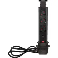 ORNO Inbouwstopcontact 6 cm, 3x250V met USB-oplaadpoort, vergrendelbaar, 1,8 meter kabel, model OR-AE-1349(GS)/B, Schuko