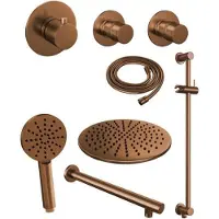 Brauer Edition Thermostatische Inbouw Doucheset - Geborsteld Koper PVD - Hoofddouche 30cm - Wandarm - Ronde Handdouche - Met Glijstang - Messing - Kranen, Douchekranen, Douchesets, Inbouw douchesets