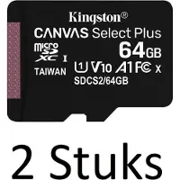 Kingston 2 Stuks Technology Canvas Select Plus flashgeheugen 64 GB MicroSDXC Klasse 10 UHS-I - inclusief SD Adapter
