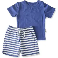 Little label shortama van katoen blauw/grijs Jongens Stretchkatoen Ronde hals - maat 92