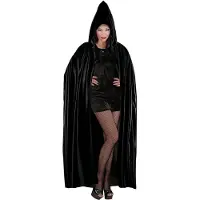 E-Carnavalskleding.nl Mooie lange zwarte cape met kap, 142 cm