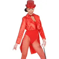 Finidi Feestkleding: Dames frackjas (satijn rood)