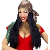Finidi Mooie zwarte pruik zigeunerin Tess met hoofddoek