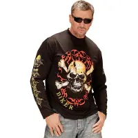 E-Carnavalskleding.nl Biker shirt skull (zwart, rood en geel, M / L)