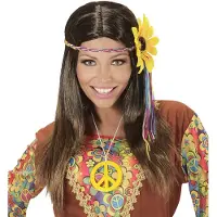 Finidi Pruik hippie bruin zonnebloem