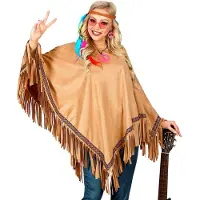 Widmann Hippie poncho in de kleur suède met slierten unisex-S/XL
