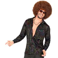 Finidi Zwart disco shirt met verschillende kleuren 70's