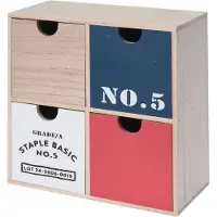 Home & Styling ladekastje 22 x 10 cm hout naturel/rood/blauw