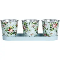 Esschert Design potjes 10,6 x 32 cm staal roze/groen 3 stuks