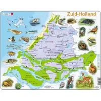 Larsen Zuid-Holland met dieren – Puzzel – Kaarten & Geografie – Nederland – Educatieve legpuzzel voor kinderen – 62 stukjes – Gemaakt in Noorwegen – Extra dikke 2,5 mm stukjes – Tray met vaste rand