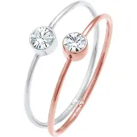 Elli - Elli Ringen Dames Solitaire Set Bicolor met Kristallen in 925 Sterling Zilver Rose Goud Plated