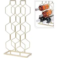 Excellent houseware Wijnrek - 8 flessen - goud - metaal - 23 x 11 x 48 cm - flessenrek - Wijnrekken