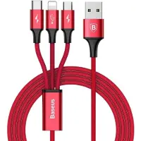 Baseus Rapid 3 in 1 Kabel - Lightning / USB-C / Micro USB - 120cm - Rood